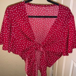 Cropped polka dot front twist shirt